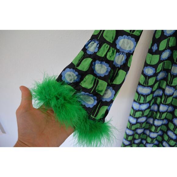 Anna Sui Blue Green Velvet Daisies Maxi Dress - Picture 5 of 6